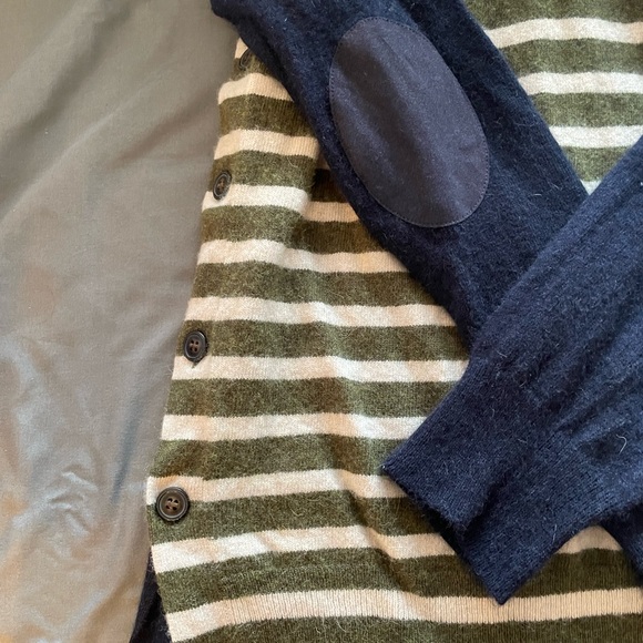 J. Crew Striped Sweater with Side Button and  Elbow Patch detail - Picture 4 of 11